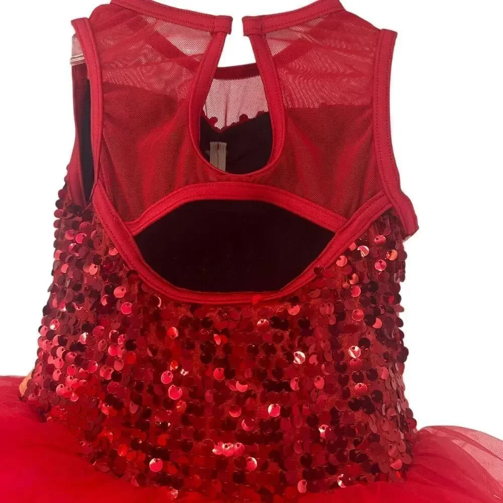 Weissman Ballet Dress Size XSC Tutu Red Sequin Pink Orange Style 14218 Dance